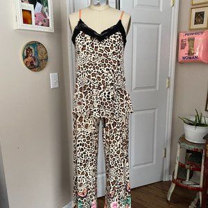 Anthropologie LEOPARD print Tank cami & Pants Pajama pant Set *SMALL*